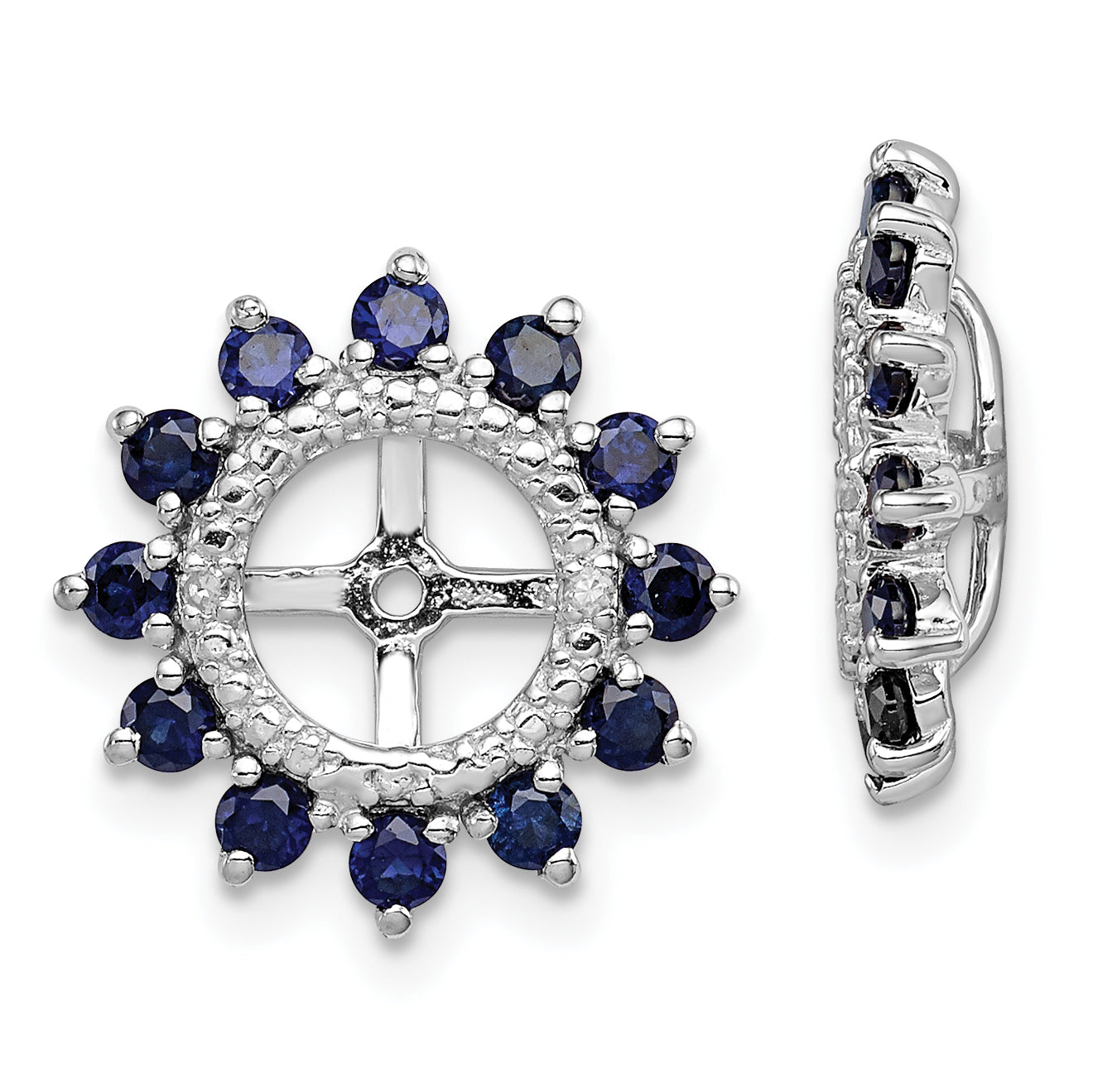 Sterling Silver Rhodium Diam. & Created Sapphire Earring Jacket Main image