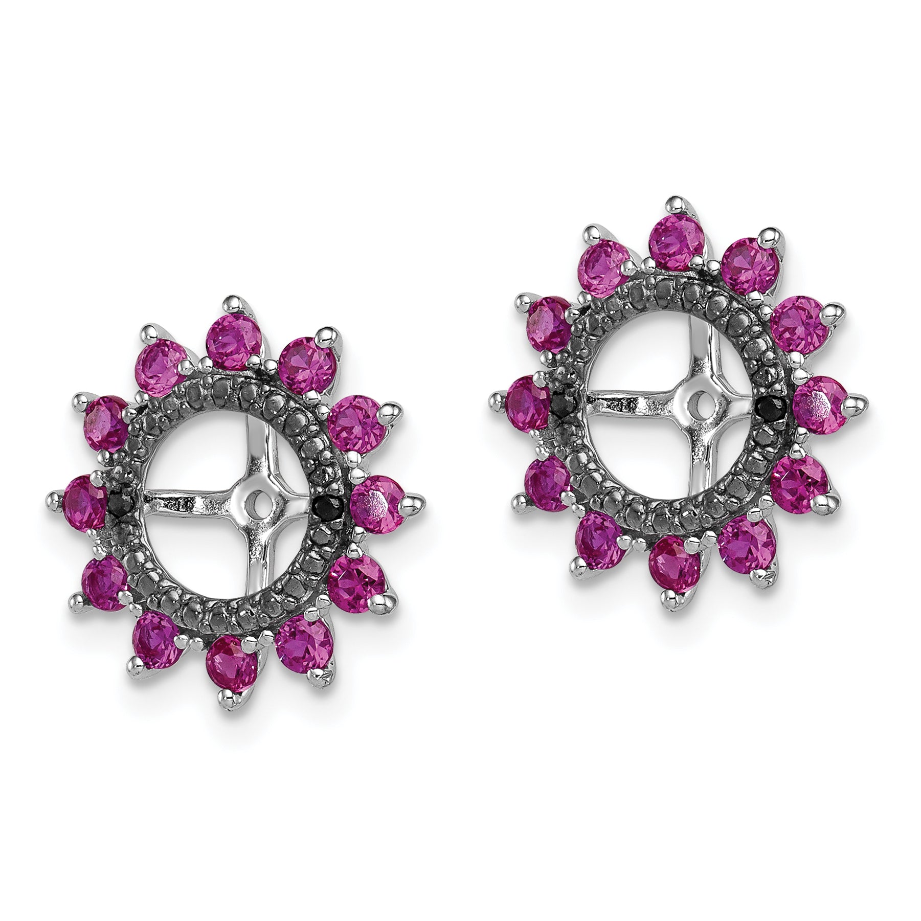 Sterling Silver Rhodium Created Ruby & Black Sapphire Earring Jacket