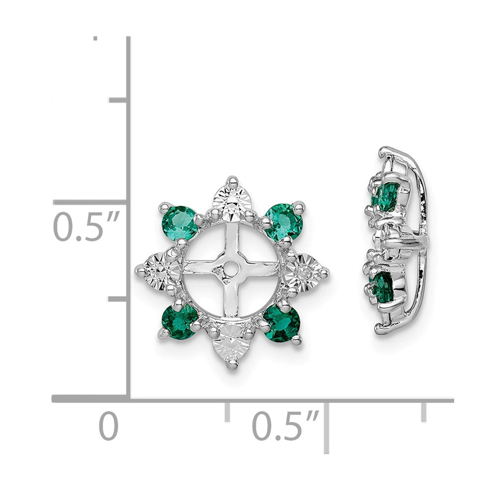 Sterling Silver Rhodium Diamond and Created Emerald Earring Jacket