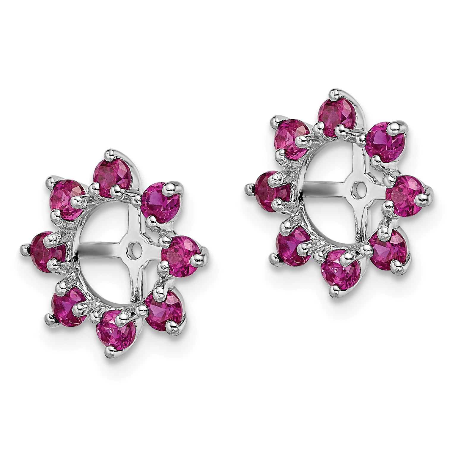 Sterling Silver Rhodium Ruby Earring Jackets with Polished Prong Set Secondary image