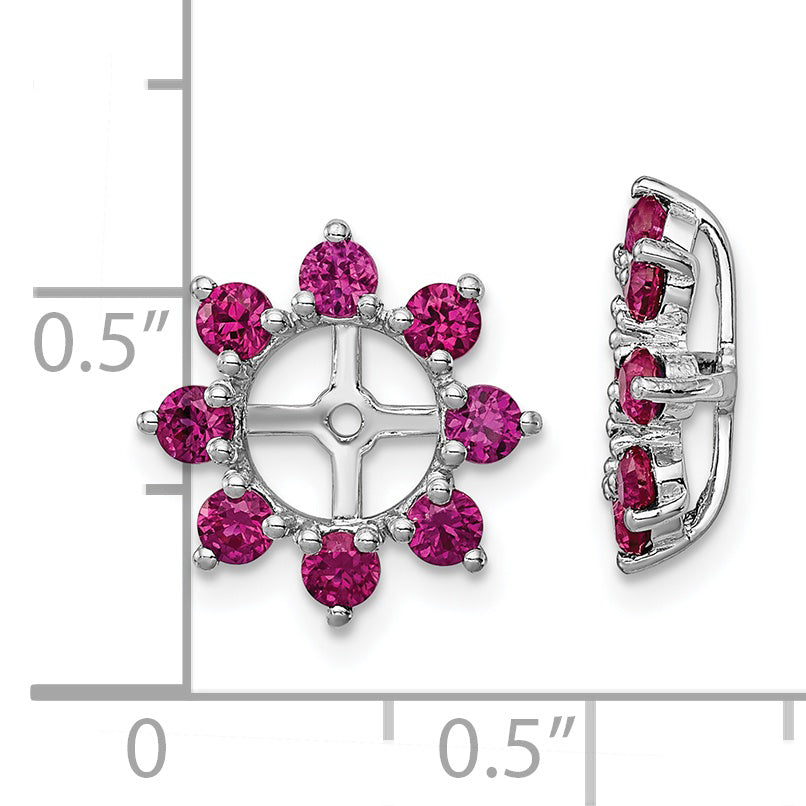 Sterling Silver Rhodium Ruby Earring Jackets with Polished Prong Set