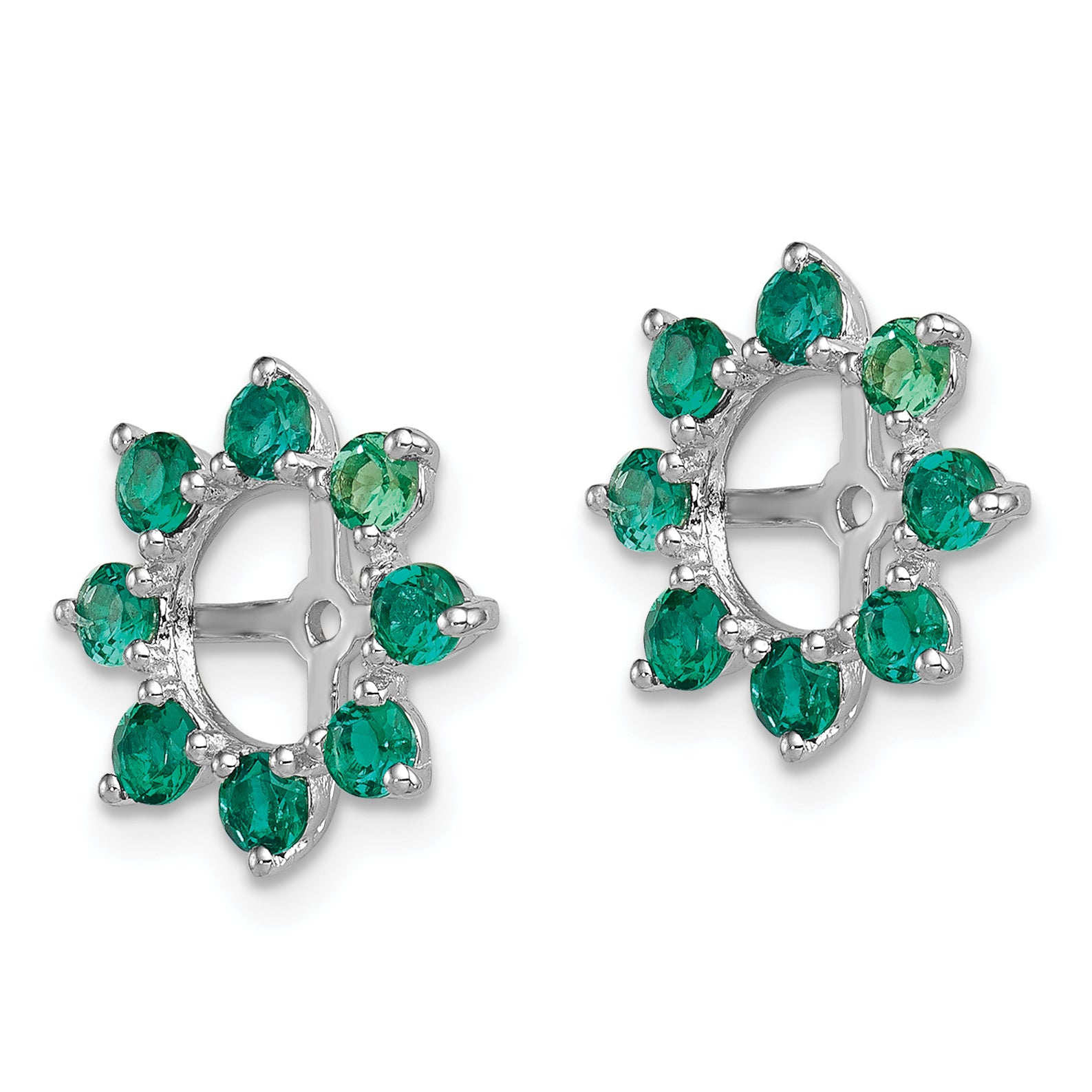 Sterling Silver Rhodium Created Emerald Earring Jacket