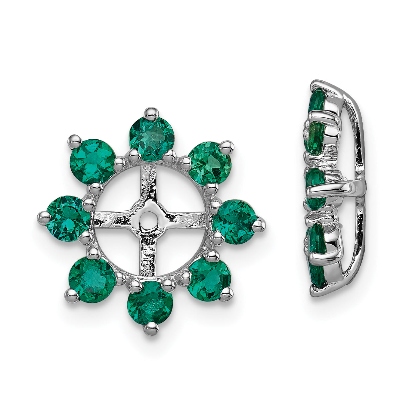 Sterling Silver Rhodium Created Emerald Earring Jacket