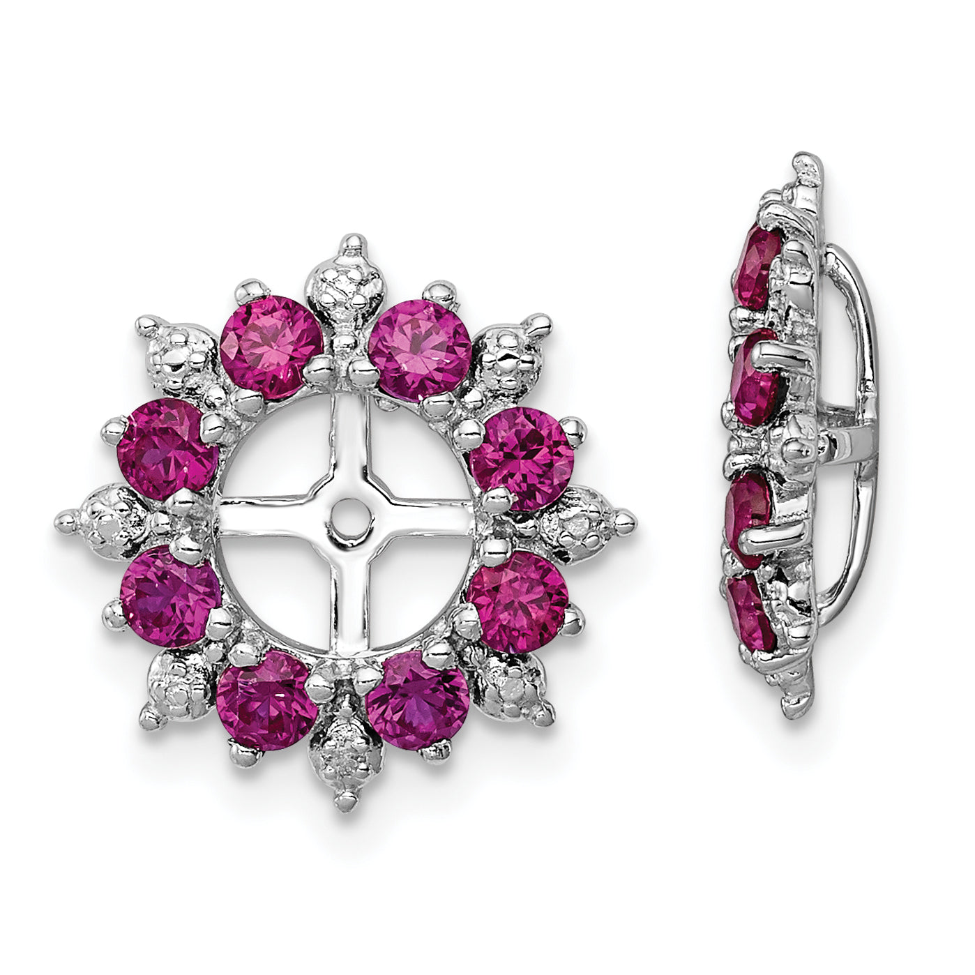 Sterling Silver Rhodium Diam. & Created Ruby Earring Jacket Main image