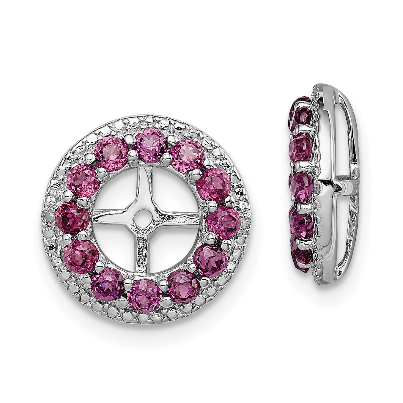 Sterling Silver Rhodium Diam. & Rhodolite Garnet Earring Jacket Main image