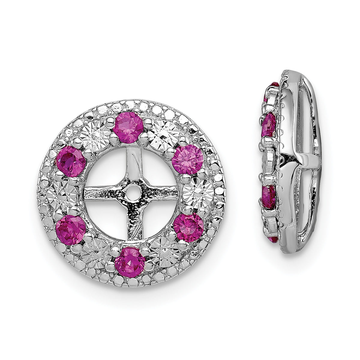 Sterling Silver Rhodium Created Ruby Earring Jacket