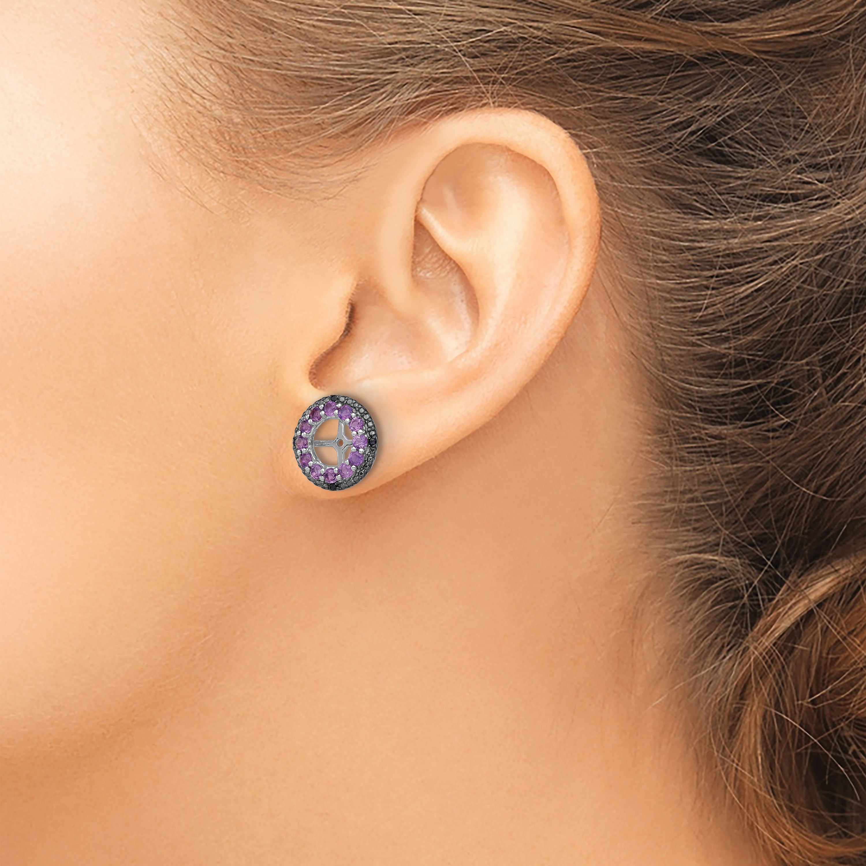Sterling Silver Amethyst & Black Sapphire Earring Jackets Polished Elegance