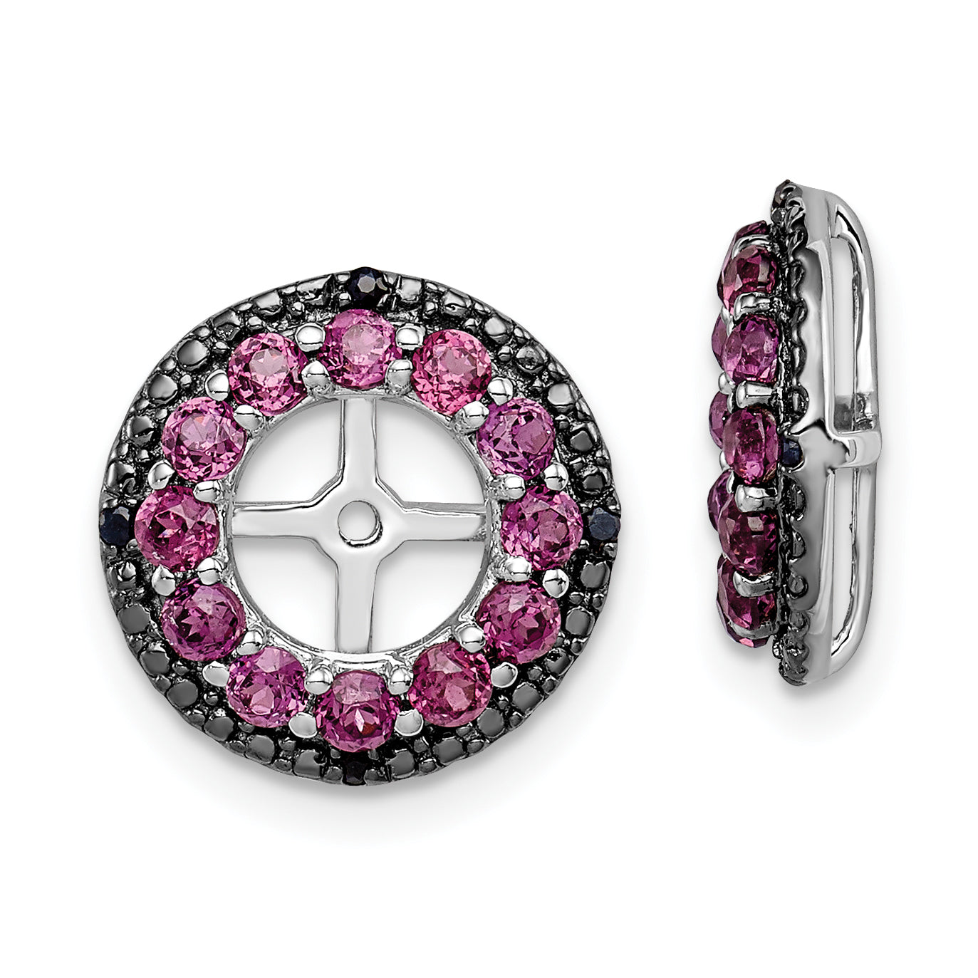 Sterling Silver Rhodium Rhodolite Garnet & Black Sapphire Earring Jacket Main image