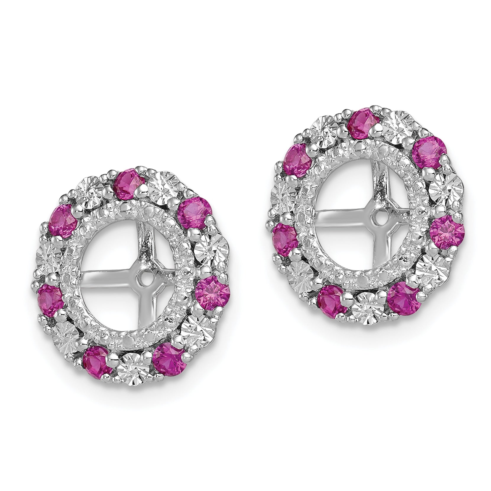 Sterling Silver Rhodium Ruby Earring Jackets Elegant July Birthstone