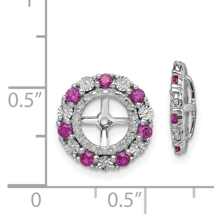 Sterling Silver Rhodium Ruby Earring Jackets Elegant July Birthstone