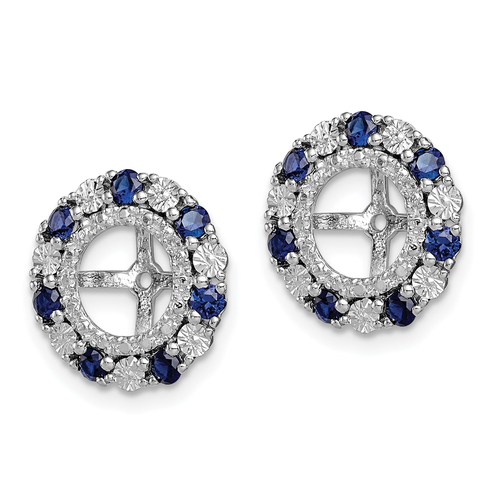 Sterling Silver Rhodium Created Sapphire Earring Jacket