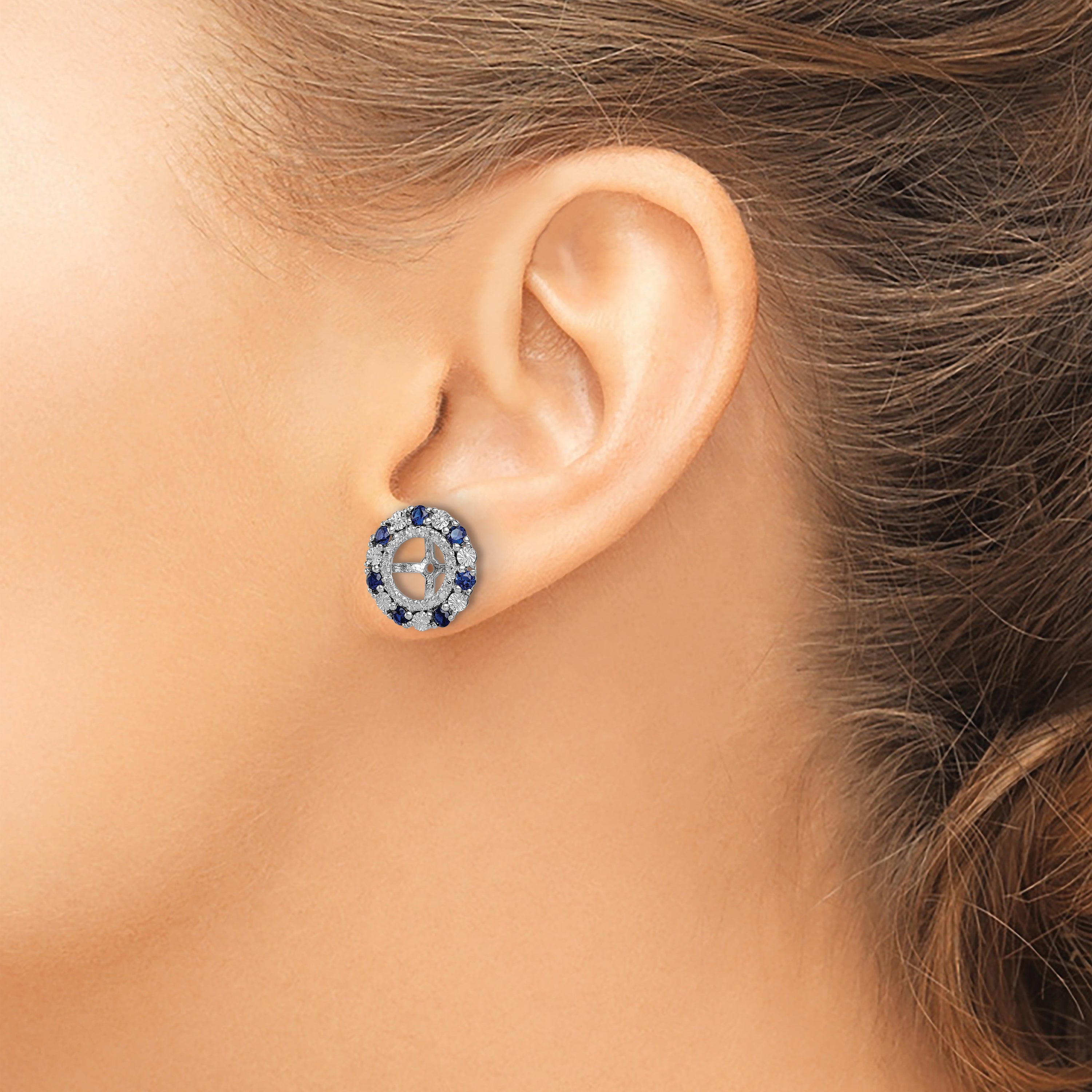 Sterling Silver Sapphire Earring Jackets with Polished Rhodium Finish