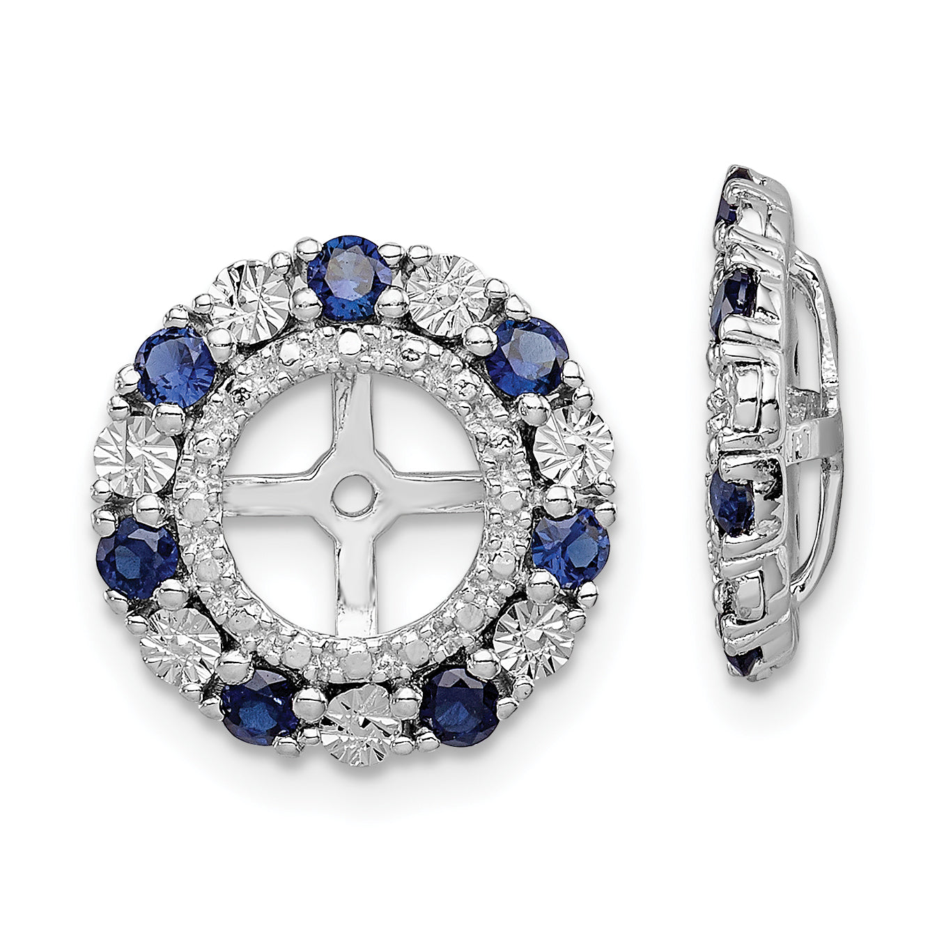 Sterling Silver Rhodium Created Sapphire Earring Jacket