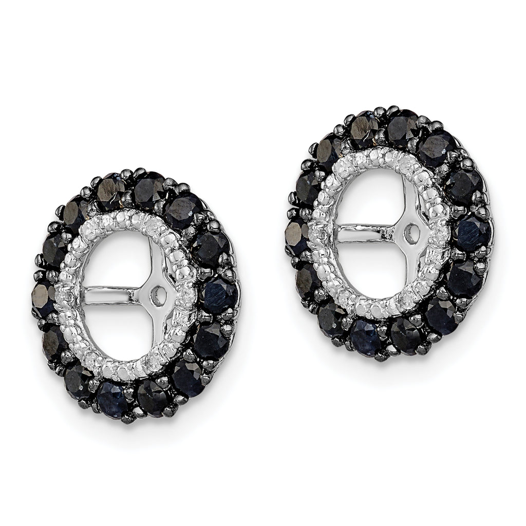 Sterling Silver 925 Earring Jackets with Black Sapphire & Diamond Prong Set