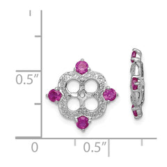 Sterling Silver Rhodium Diamond and Created Ruby Earring Jacket