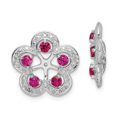 Sterling Silver Rhodium Diamond and Created Ruby Earring Jacket