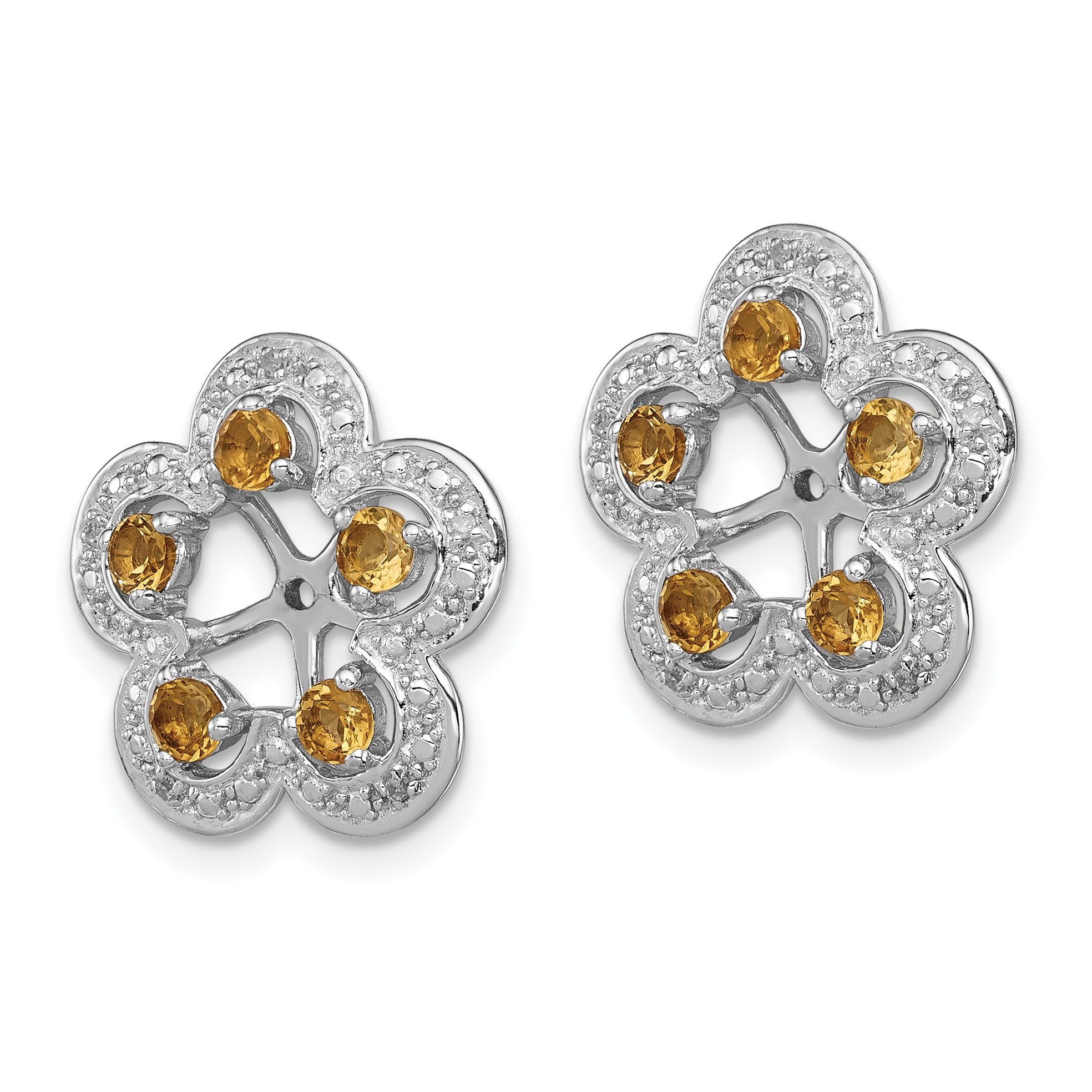 Sterling Silver 925 Rhodium Citrine Diamond Earring Jackets Elegant Women's Birthstone Design