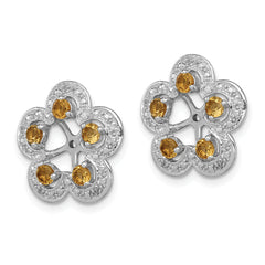 Sterling Silver 925 Rhodium Citrine Diamond Earring Jackets Elegant Women's Birthstone Design
