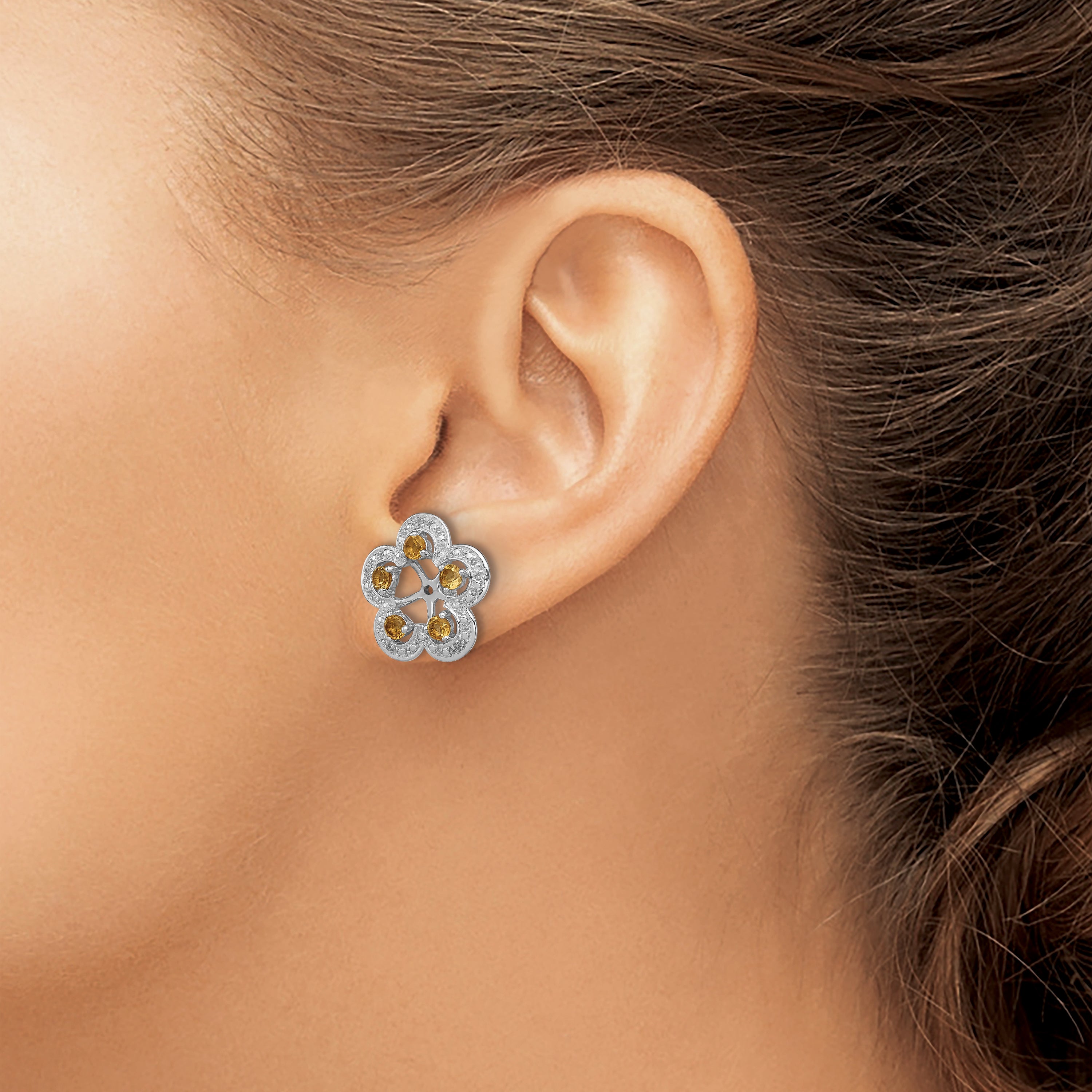 Sterling Silver 925 Rhodium Citrine Diamond Earring Jackets Elegant Women's Birthstone Design