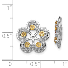 Sterling Silver 925 Rhodium Citrine Diamond Earring Jackets Elegant Women's Birthstone Design
