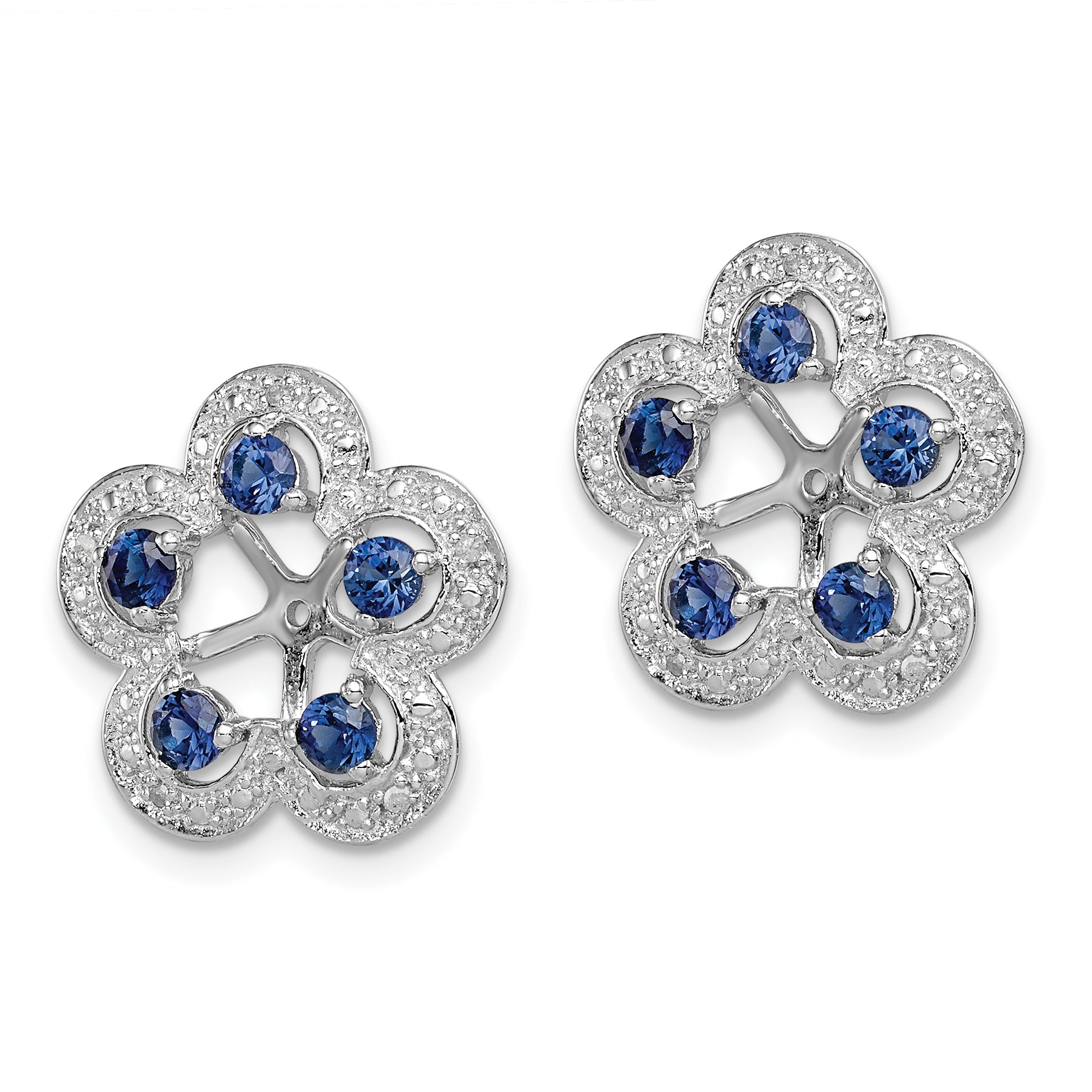Sterling Silver Rhodium Diam. & Created Sapphire Earring Jacket
