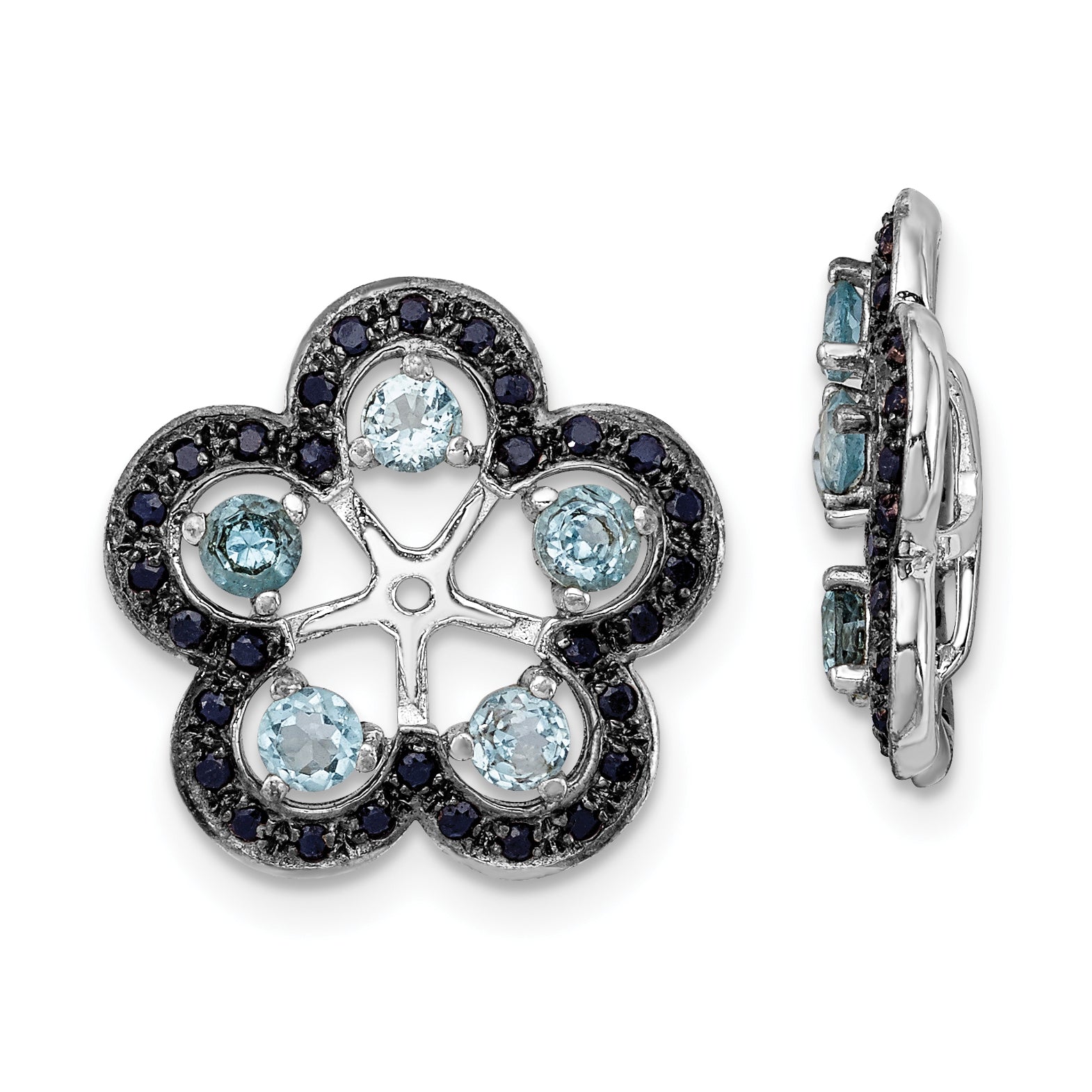 Sterling Silver Rhodium Swiss Blue Topaz & Black Sapphire Earring Jacket Main image