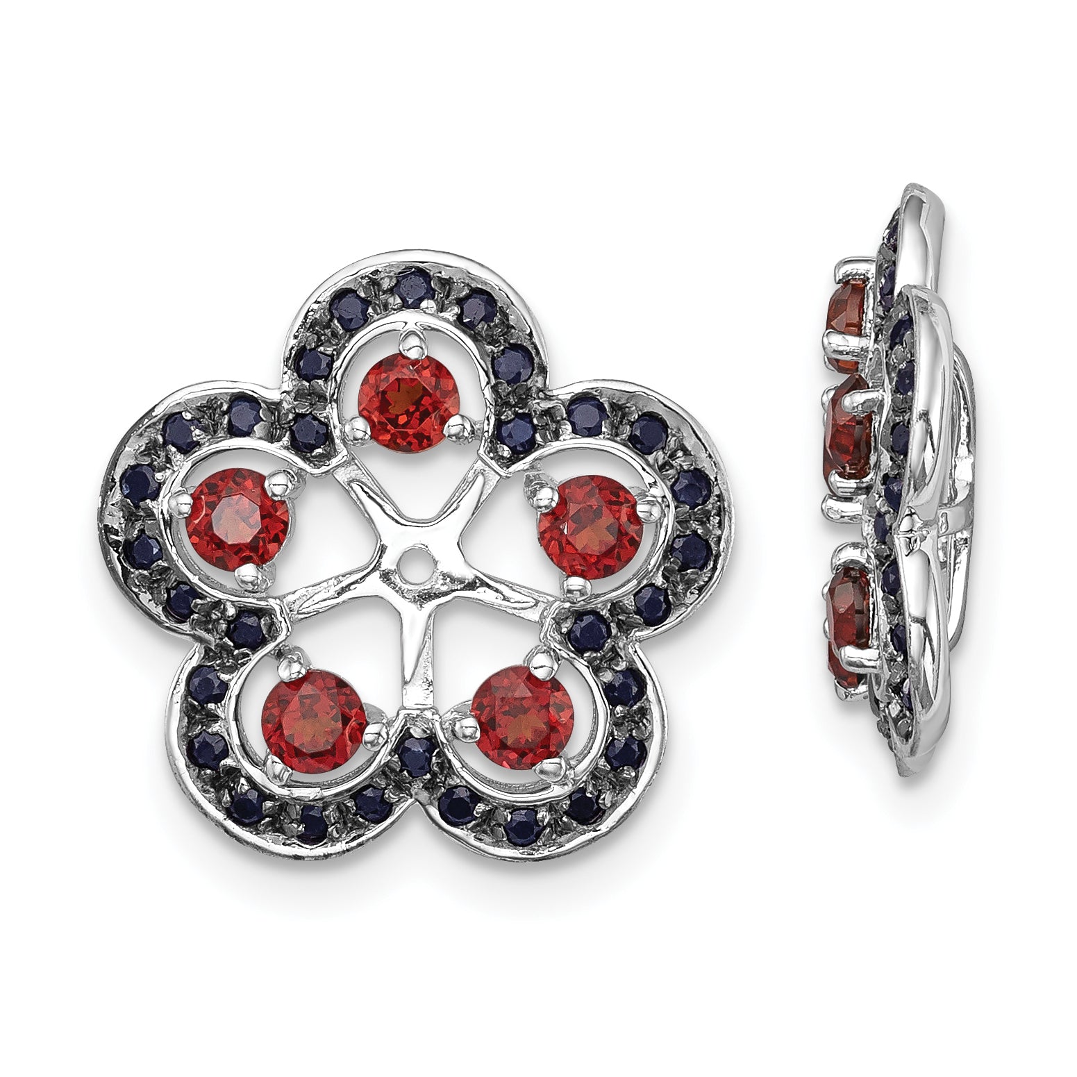 Sterling Silver Rhodium Garnet & Black Sapphire Earring Jacket Main image