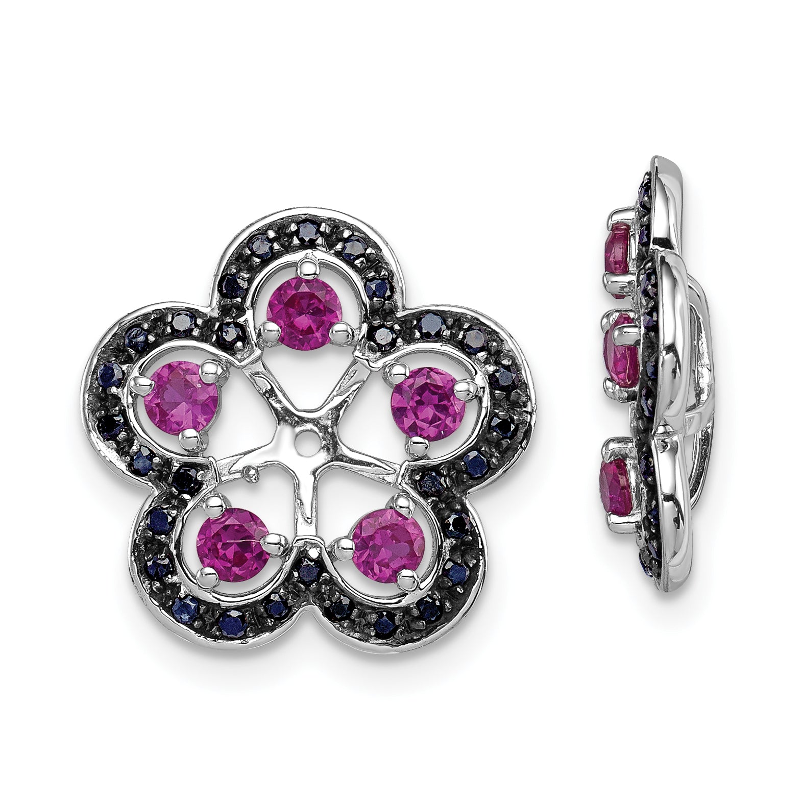 Sterling Silver Rhodium Created Ruby & Black Sapphire Earring Jacket Main image