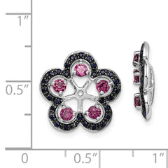Sterling Silver Rhodium Earrings with Rhodolite Garnet and Black Sapphire