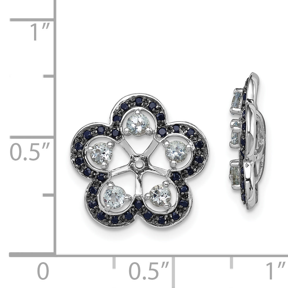 Sterling Silver Aquamarine & Black Sapphire Earring Jackets with Rhodium Finish Secondary image