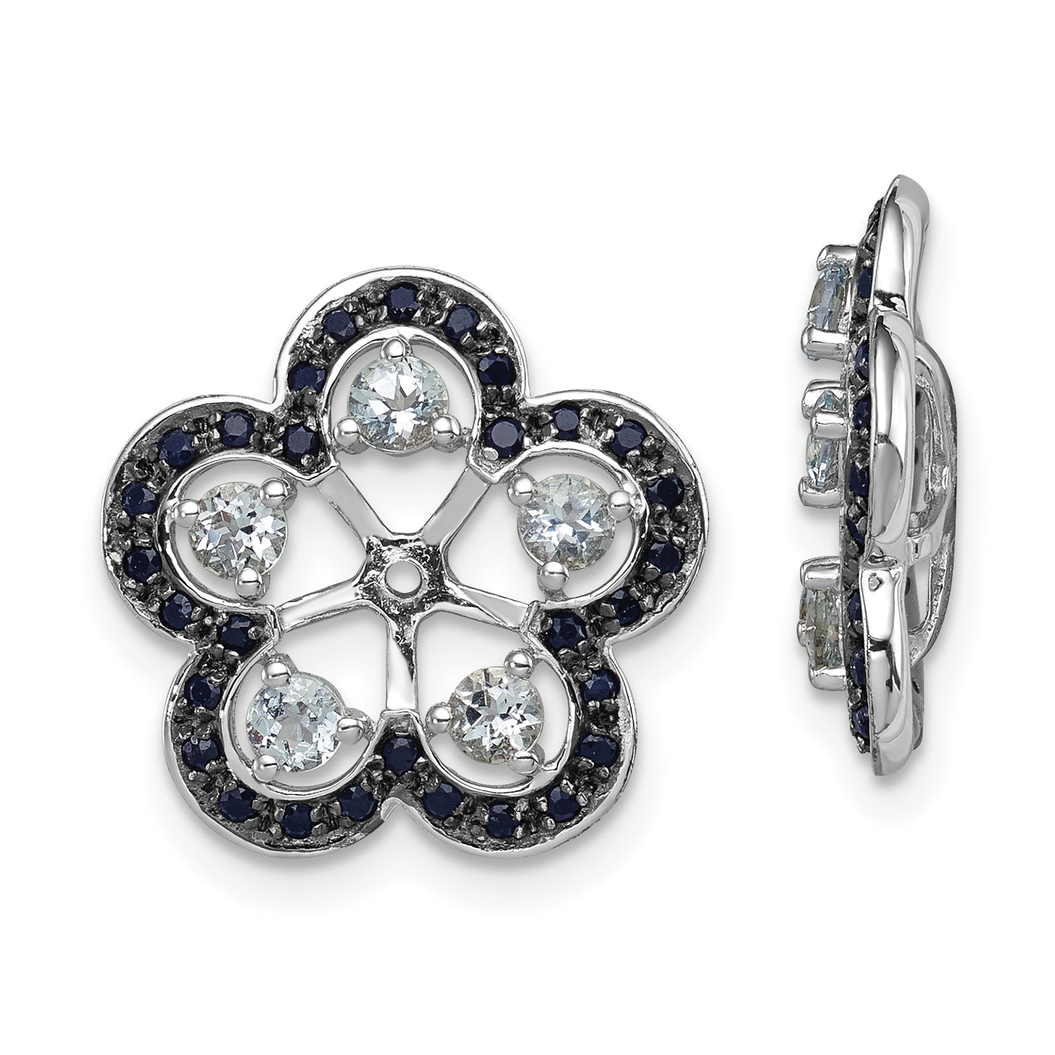 Sterling Silver Rhodium Aquamarine & Black Sapphire Earring Jacket Main image