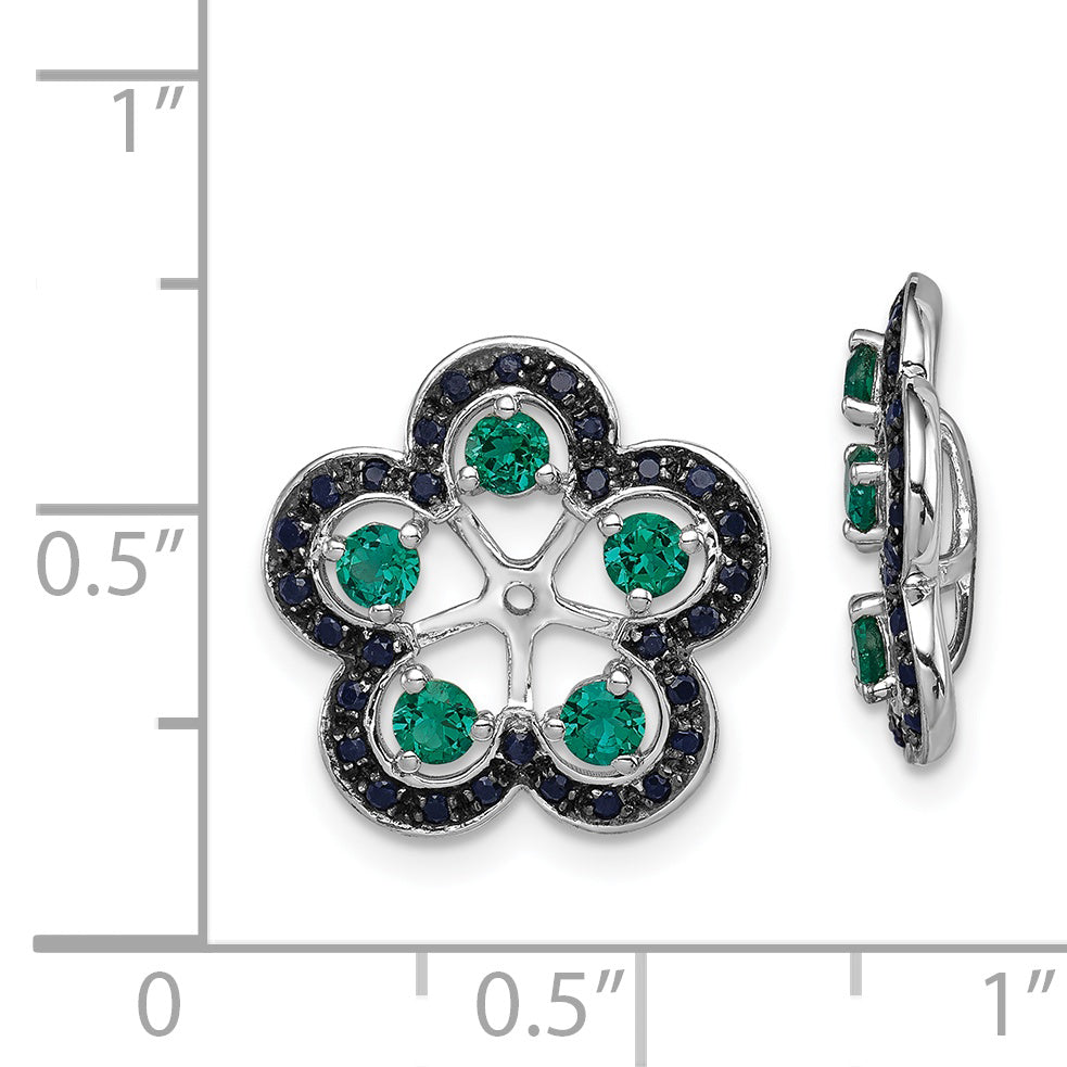 Sterling Silver Emerald & Black Sapphire Earring Jackets, Elegant Rhodium Finish Secondary image