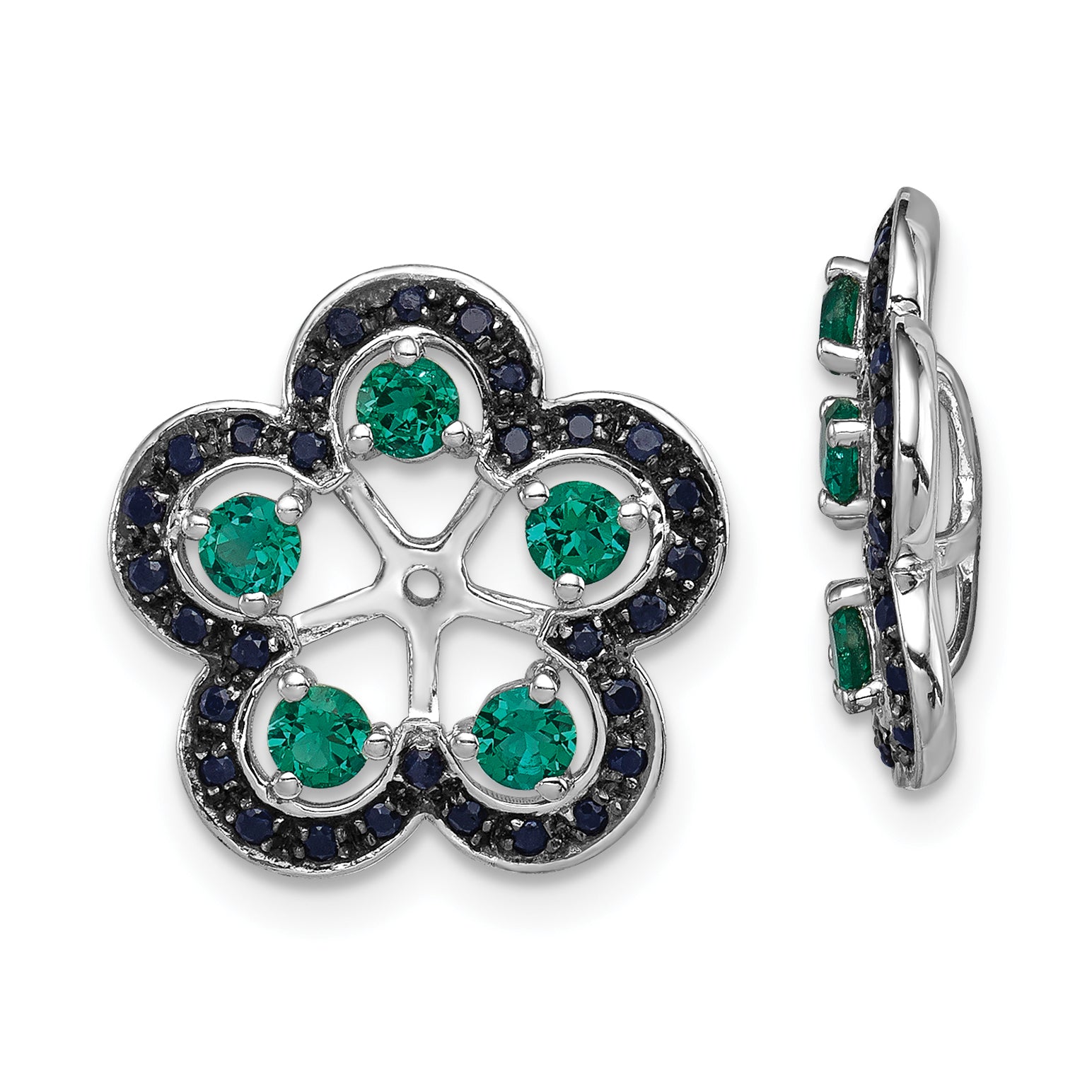 Sterling Silver Rhodium Created Emerald & Black Sapphire Earring Jacket Main image
