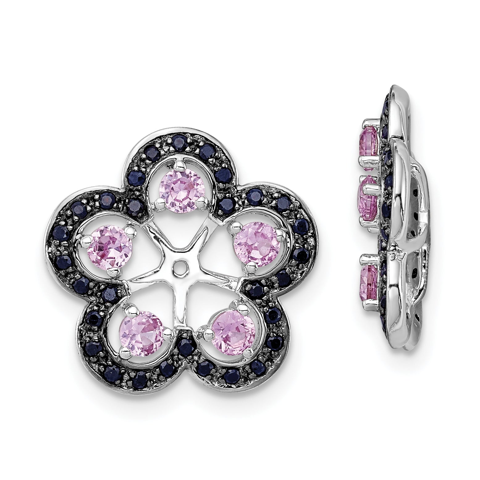 Sterling Silver Rhodium Crted Pink Sapphire & Black Sapphire Earring Jacket Main image