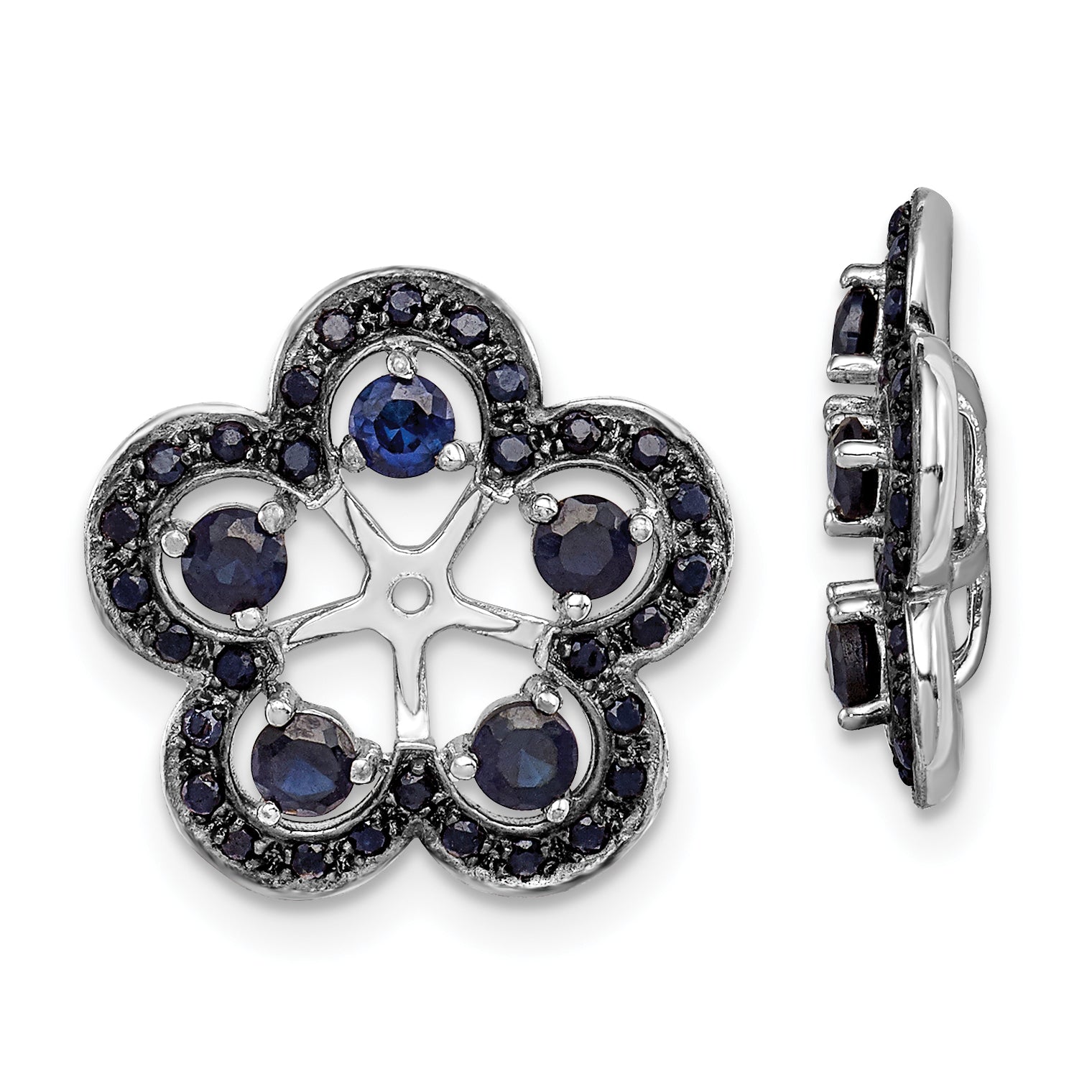 Sterling Silver Rhodium Created Sapphire & Black Sapphire Earring Jacket Main image