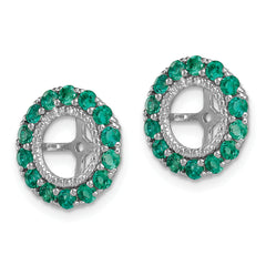 Sterling Silver Rhodium Diam. & Created Emerald Earring Jacket