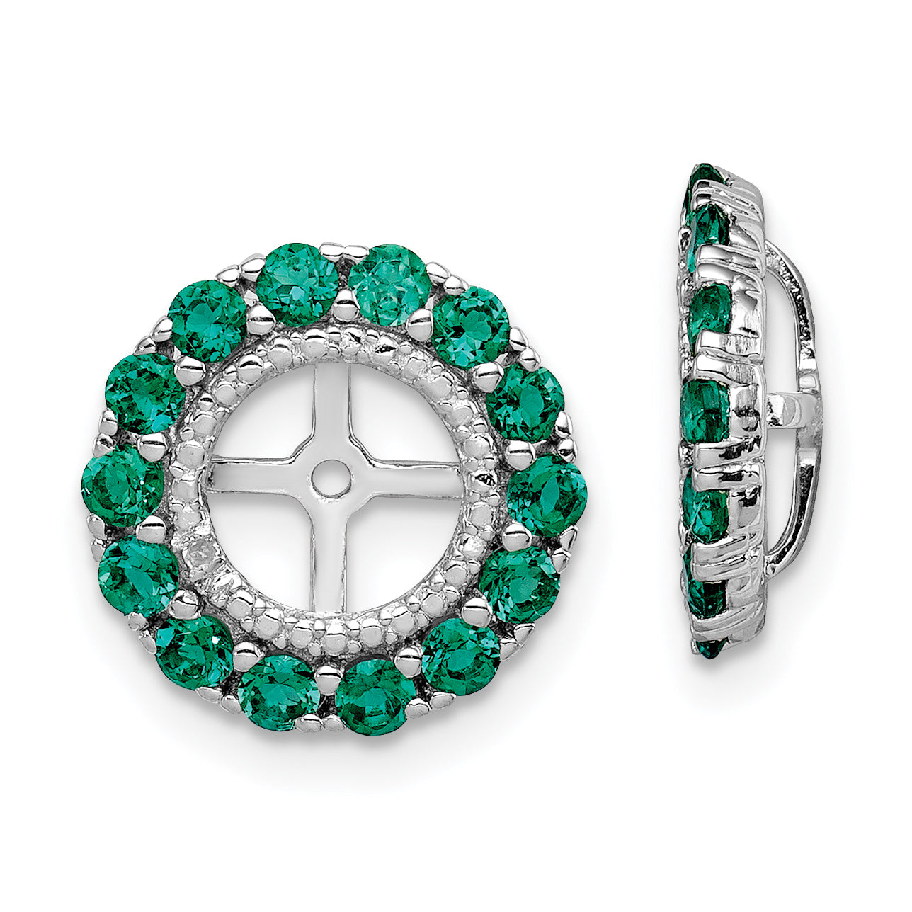 Sterling Silver Rhodium Diam. & Created Emerald Earring Jacket Main image