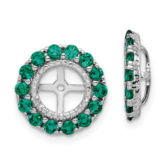 Sterling Silver Rhodium Diam. & Created Emerald Earring Jacket