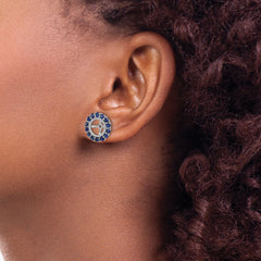 Sterling Silver Rhodium Diam. & Created Sapphire Earring Jacket