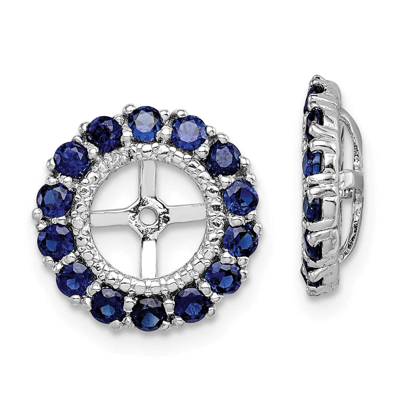 Sterling Silver Rhodium Diam. & Created Sapphire Earring Jacket Main image