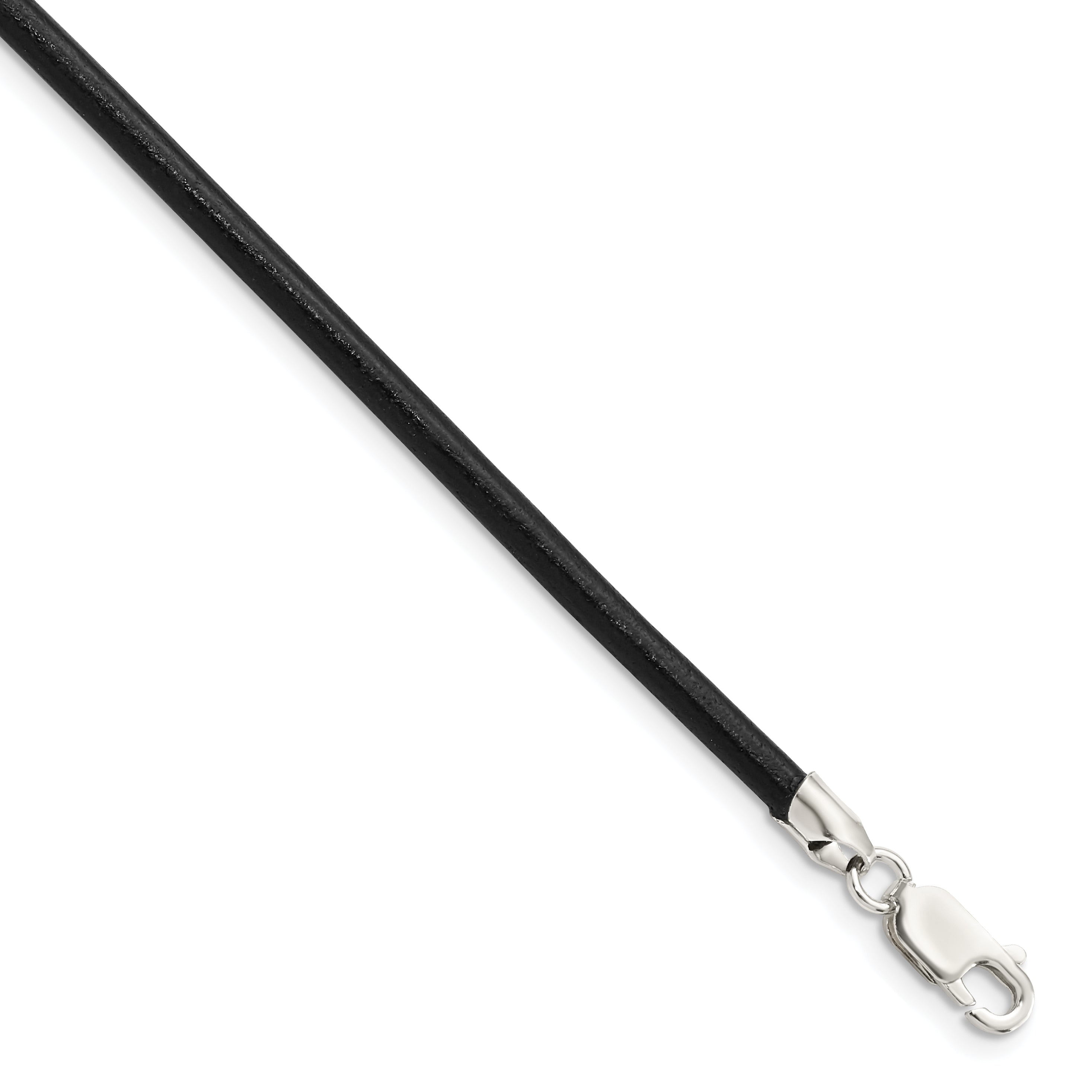Sterling Silver 20inch 3mm Black Leather Cord Necklace