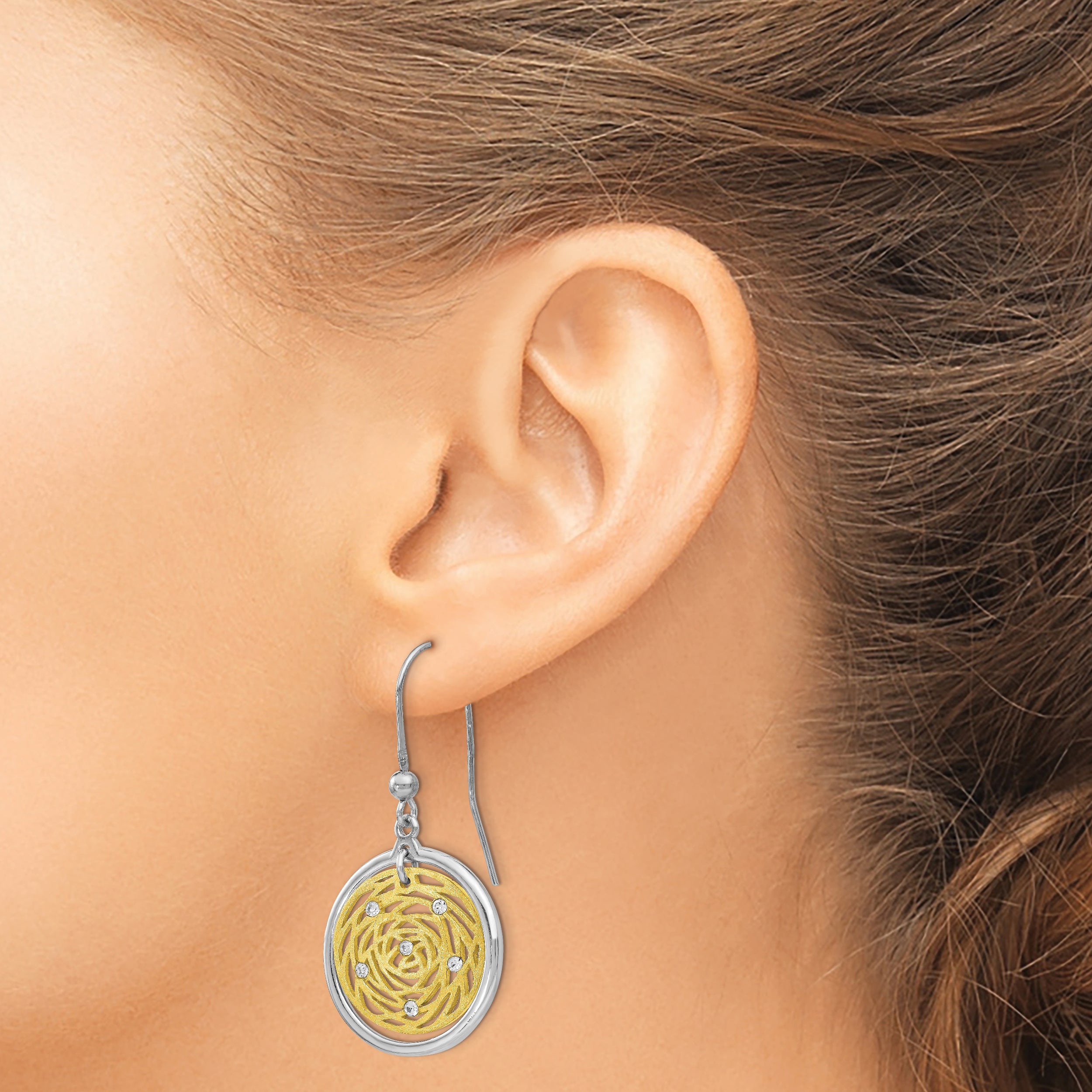 Sophia Jewelers Sterling Silver CZ Dangle Earrings with Gold-Tone Finish