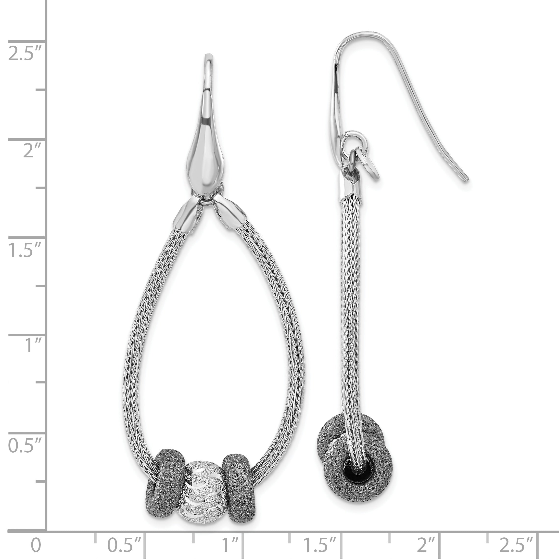 SS Ruthenium-plated D/C Beaded Mesh Dangle Earrings