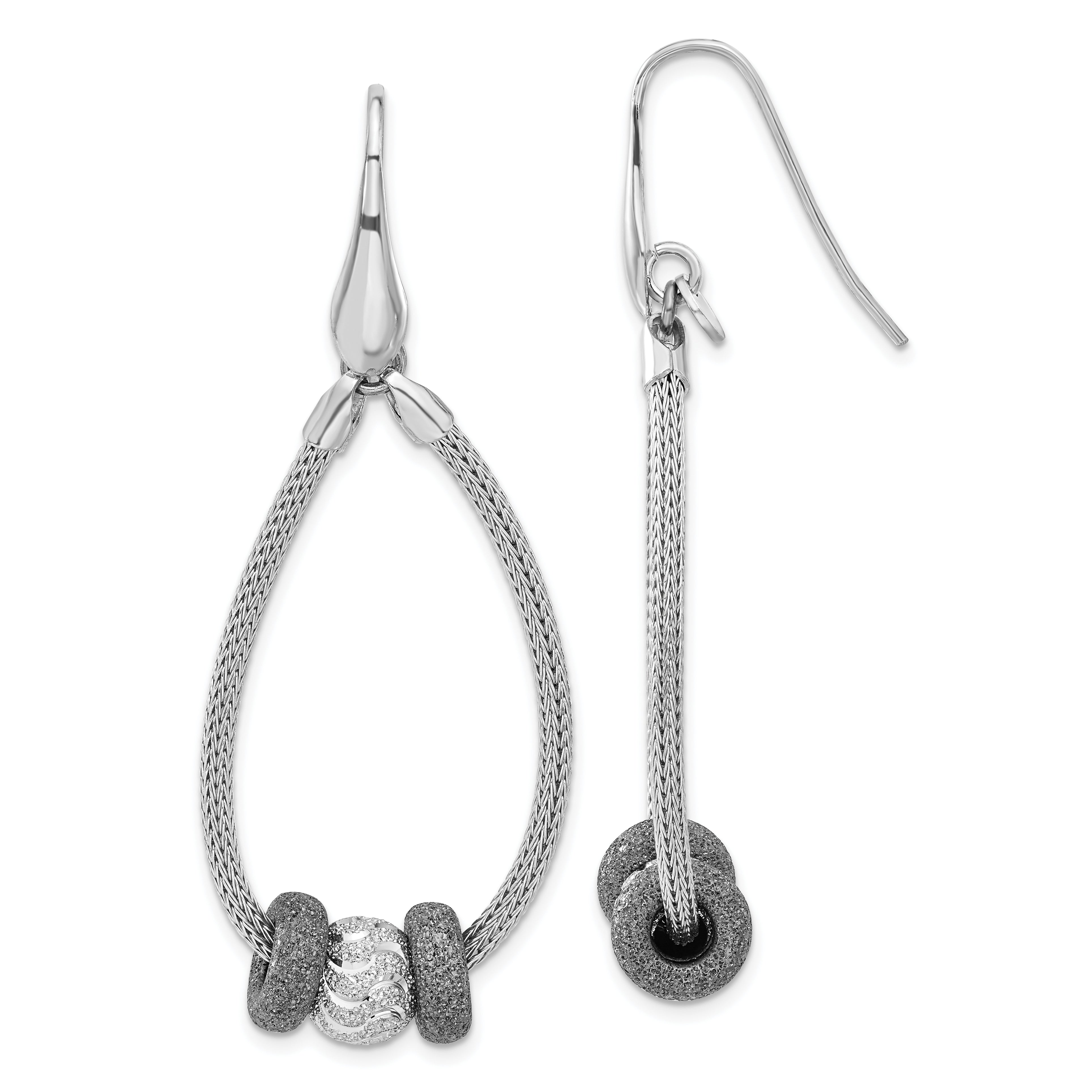 SS Ruthenium-plated D/C Beaded Mesh Dangle Earrings