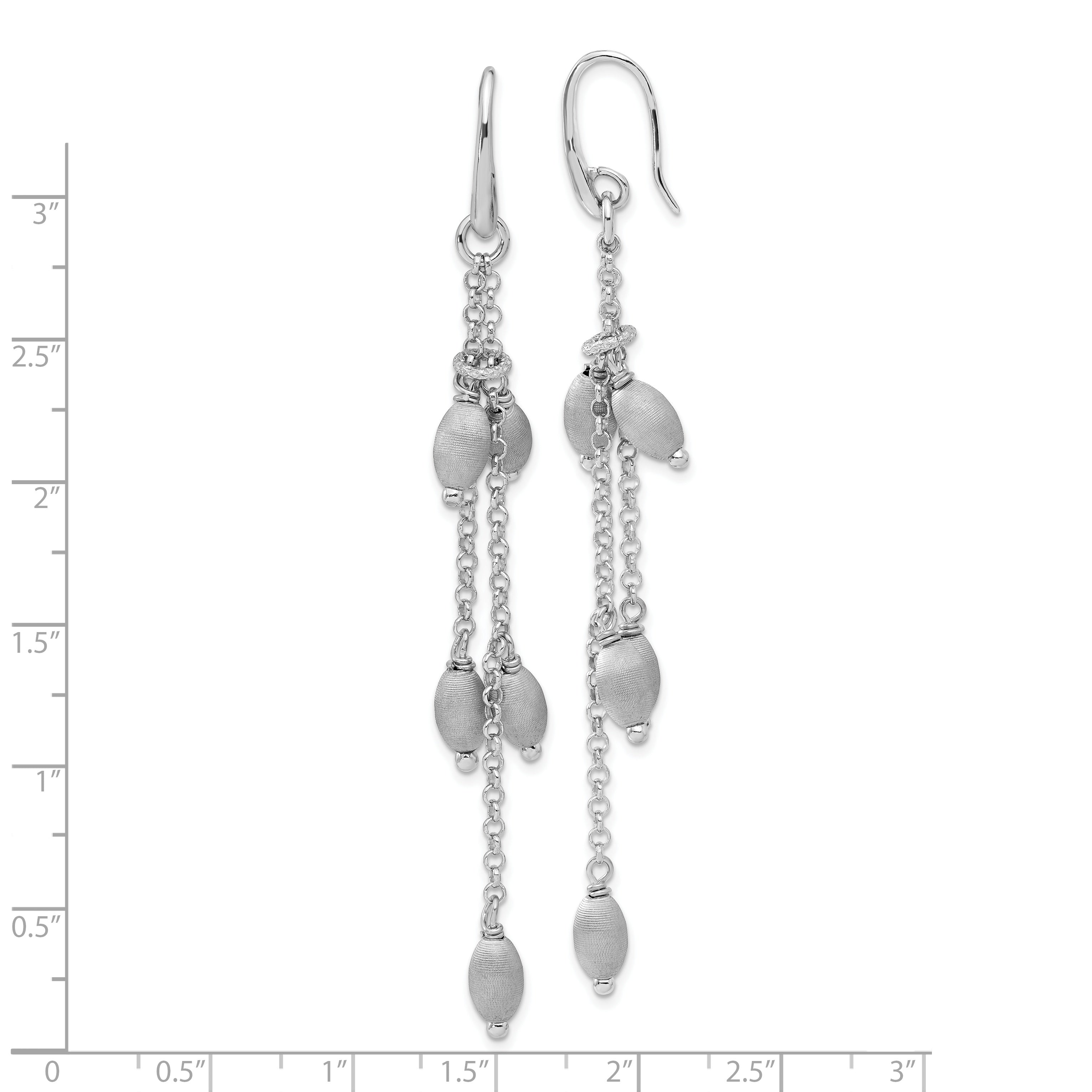 Sterling Silver 925 Triple Strand Dangle Earrings with Textured Beads
