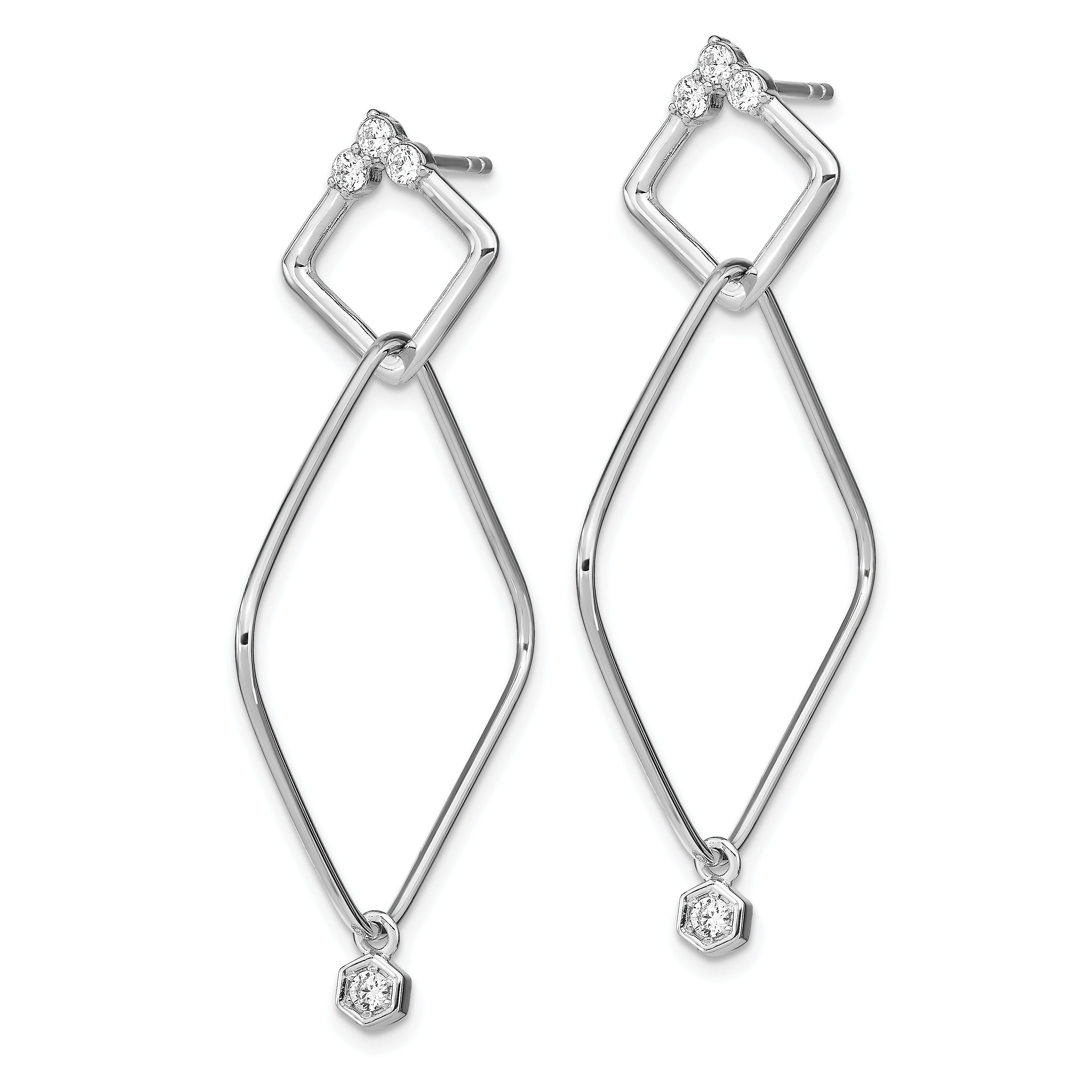 Sterling Silver Rhodium-plated CZ Geometric Post Dangle Earrings