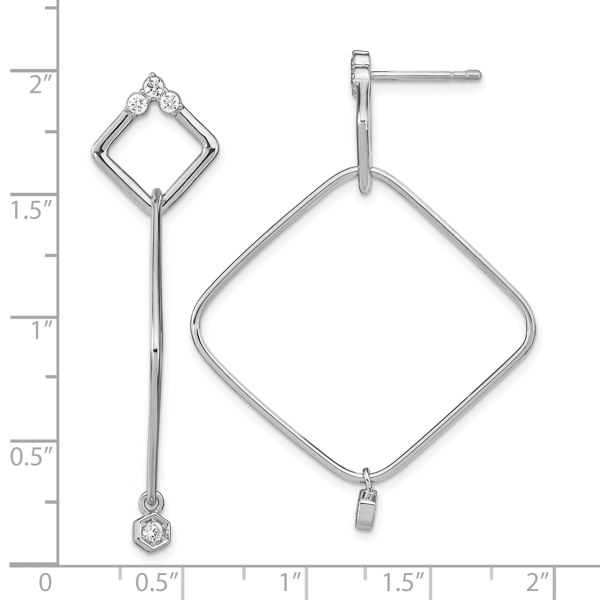 Sterling Silver Rhodium-plated CZ Geometric Post Dangle Earrings