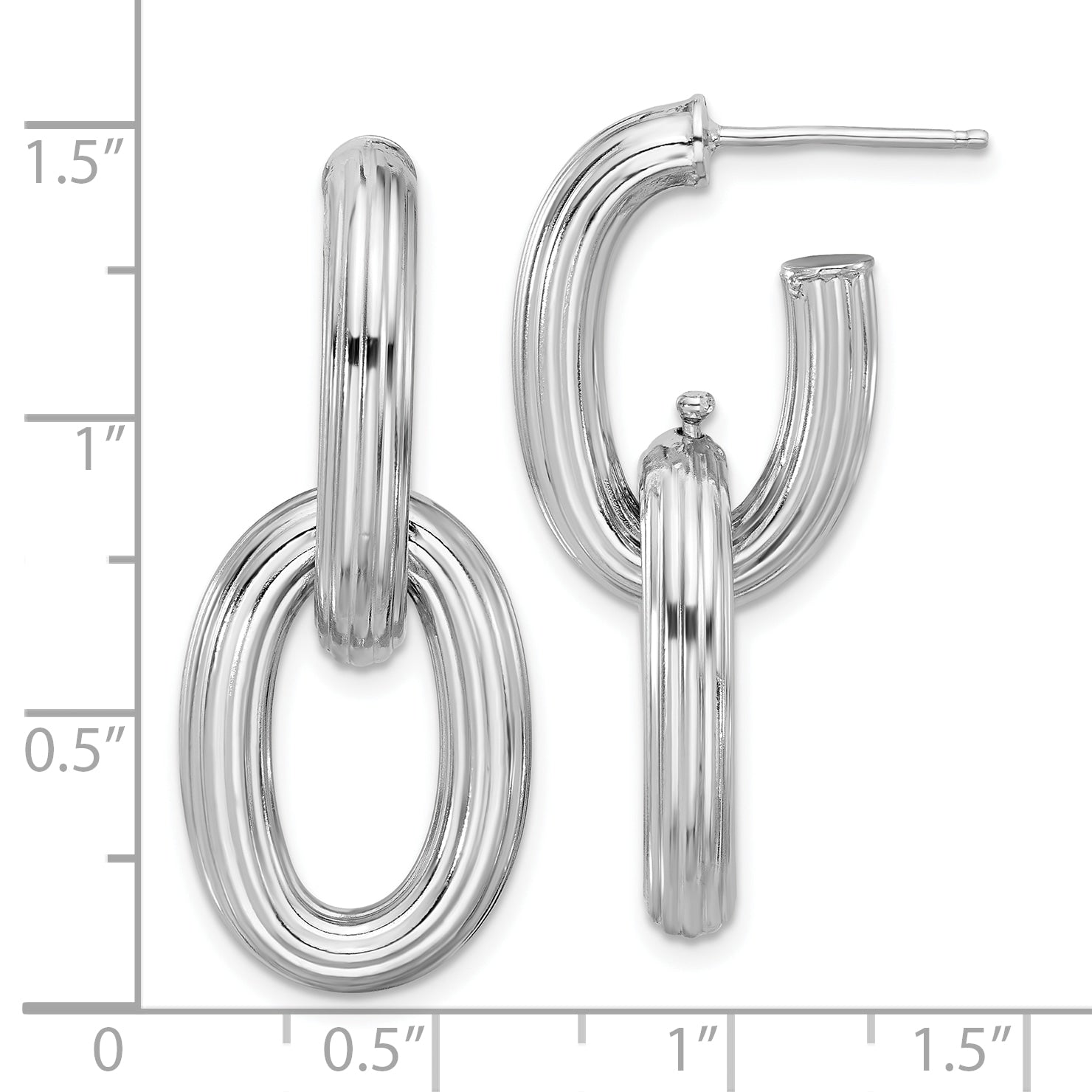 Sterling Silver Rh-plated Polished and Grooved Drop Post Earrings
