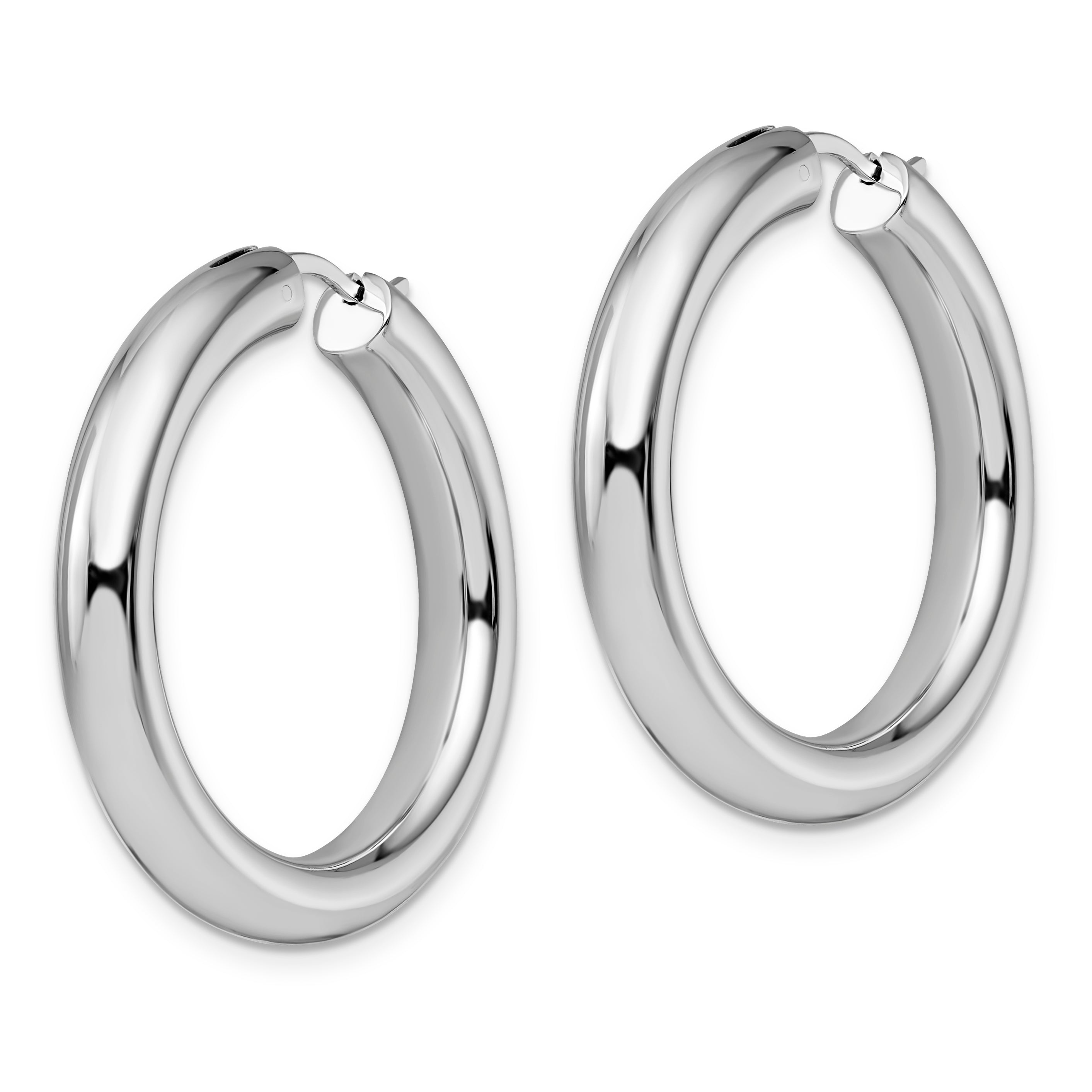 Sterling Silver 925 Polished Hoop Earrings with Rhodium Plating