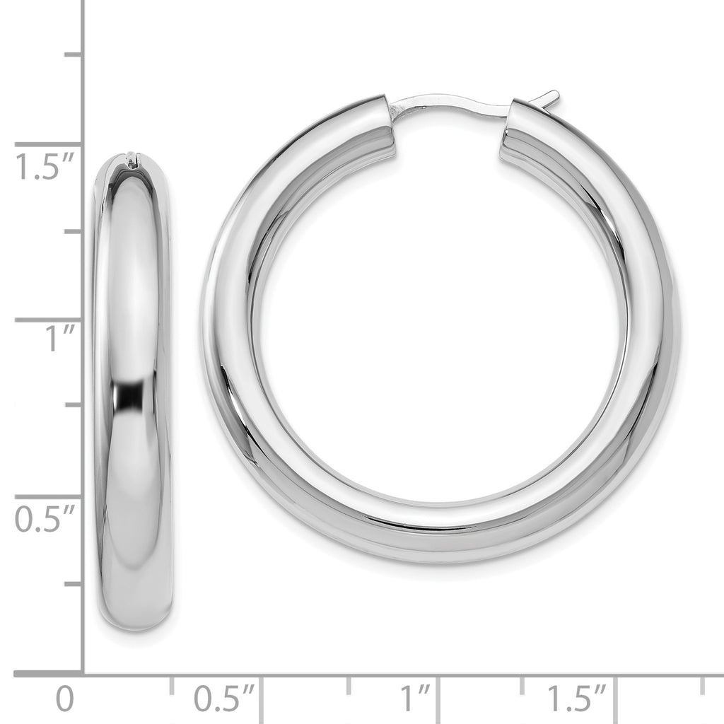 Sterling Silver 925 Polished Hoop Earrings with Rhodium Plating